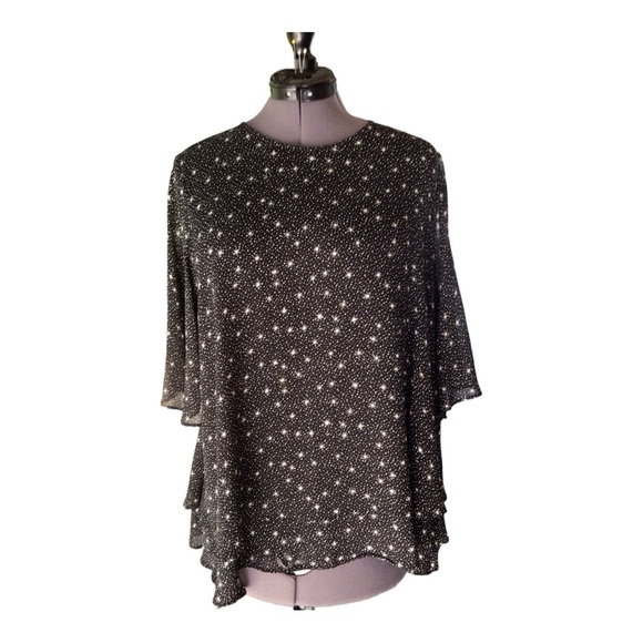 BLUE ILLUSION Blk & Wht Layered Starburst Rayon Blouse Size 3L - Picture 7 of 7
